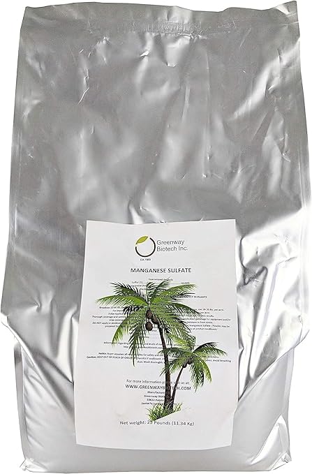 Greenway Biotech, Inc. Manganese Sulfate Monohydrate Fertilizer- 100% Water Soluble Contains 31% Manganese Ideal for Hydroponics & Aeroponics Agriculture- Palm Tree Plant Fertilizer (2X 25 Pounds)