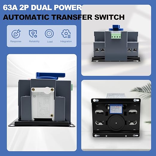 110V Dual Power Automatic Transfer Switch, 2P 63A CE Certified ATS Generator Changeover Switch 50Hz/60Hz
