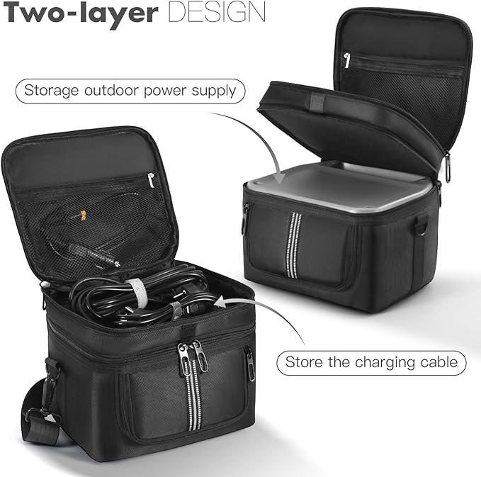 Carrying Case Compatible with ECOFLOW River 2 Power Station, Two-Layer Generator Storage Bag with Ventilated Zipper Windows & Quick Access, Includes Shoulder Strap for Camping Travel