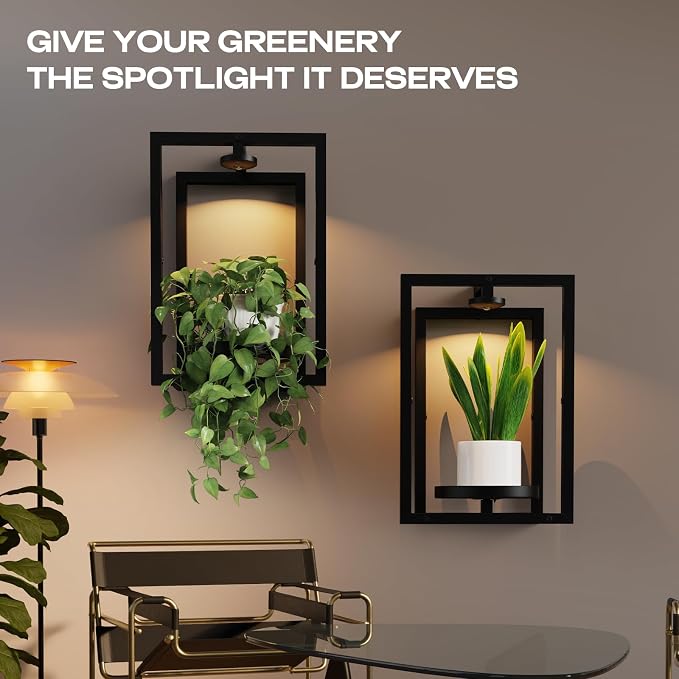 Wall Plant Holder with Grow Light, Wall Planters for Indoor Plants with Wireless Remote & Timer, Plant Frames Wall Decor Shelf for Living Room, 2 Pack