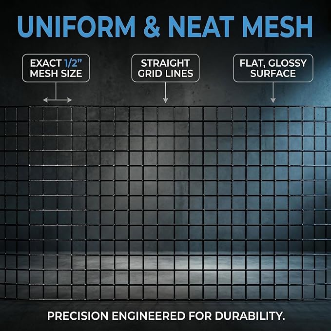 Hardware Cloth 24" x 50' – 1/2" Mesh 19 Gauge, Black Vinyl Coated Wire Mesh Roll (Inside Galvanized) for Chicken Wire Fencing, Garden Fence, Gopher Guard, Snake Fence
