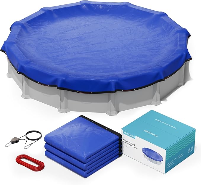 POOLHACKER 2025 Upgrade 30 ft Round Winter Pool Cover - 30ft Round Above Ground, 4 Foot Overlap Extra Thick 420D Pool Cover with Pulley and Cable