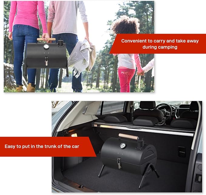 Outvita Portable Charcoal Grill, Tabletop Multi-functional Barbecue Smoker, Small BBQ Grill for Outdoor Cooking Camping Hiking Picnic Garden Beach Party