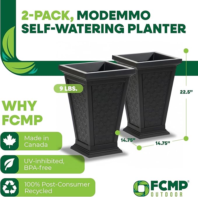 FCMP Outdoor - Modemmo Casablanca Self-Watering Planter (2 Pack), Black