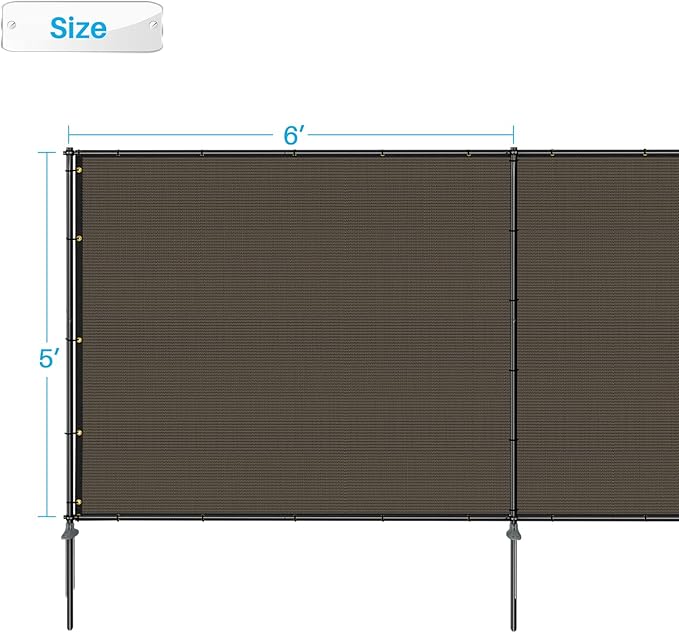 Patio 6' x 125' Outdoor Privacy Screen Freestanding Temporary Fence Panels Net Cover with Metal Poles for Outside Backyard Pool Garden Air Conditioner Fencing, Brown