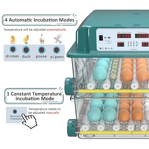 Incubators for Hatching Eggs 120, Chicken Egg Incubator with Automatic Egg Turning and Humidity Display, Temperature Control with 5 Automatic Incubation Modes, Incubation Day Counter