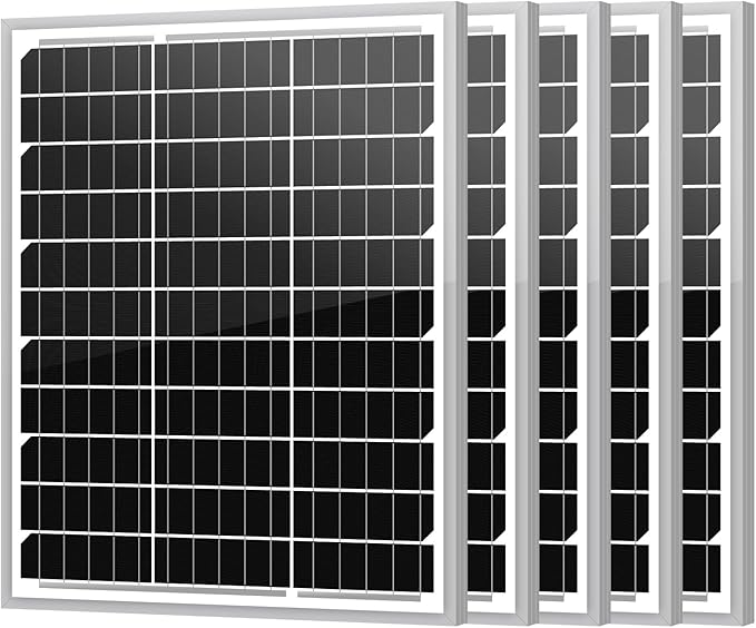 Newpowa 5-Pack 20W(Watts) 12V(Volts) 10BB Solar Panel Monocrystalline PV Module Designed for 12V Off Grid System RV, Boat, Camper, Trailer, Gate Opener (100W Total)