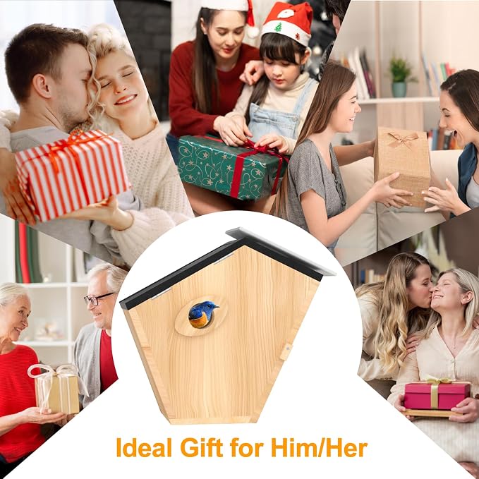 Smart Bird House with Camera Solar Powered,Bird Nesting Box Watching Wireless Camera for Bluebird,5MP Full Color IR Night Vision,2.4G WiFi APP Controlled Auto Notification,Ideal Gift for Bird Lovers
