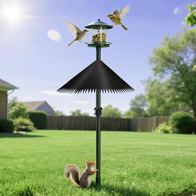 2 Pack Squirrel Baffle for Bird Feeder Pole, 19 inch Squirrel Cone for Bird Feeder Pole, Outdoor Squirrel Guard with Stainless Steel Spring for Shepherd's Hook, Black