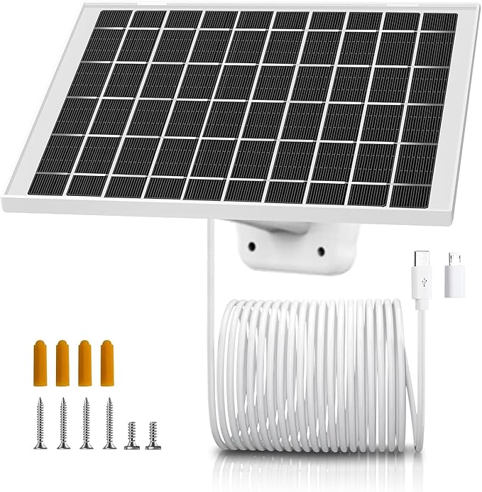 Solar Panel Camera Charger Fit for Bird Feeder, TP-Link Tapo TC82, Arlo Essential Spotlight 2nd Gen 3rd,Arlo Pro 6th，Roku Camera Plus, Ring Spotlight Cam Plus/Pro 5V 7W Solar Panel USB C Cable