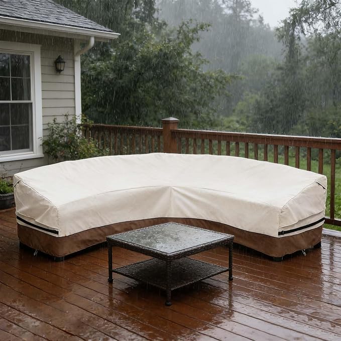 okcool Outdoor Sectional Cover,Curved Patio Furniture Covers for 5-7 Seater Outdoor Furniture Couch,190"(Back Arc Length) / 126"(Front Arc Length) x 32"(Deep),Beige & Brown