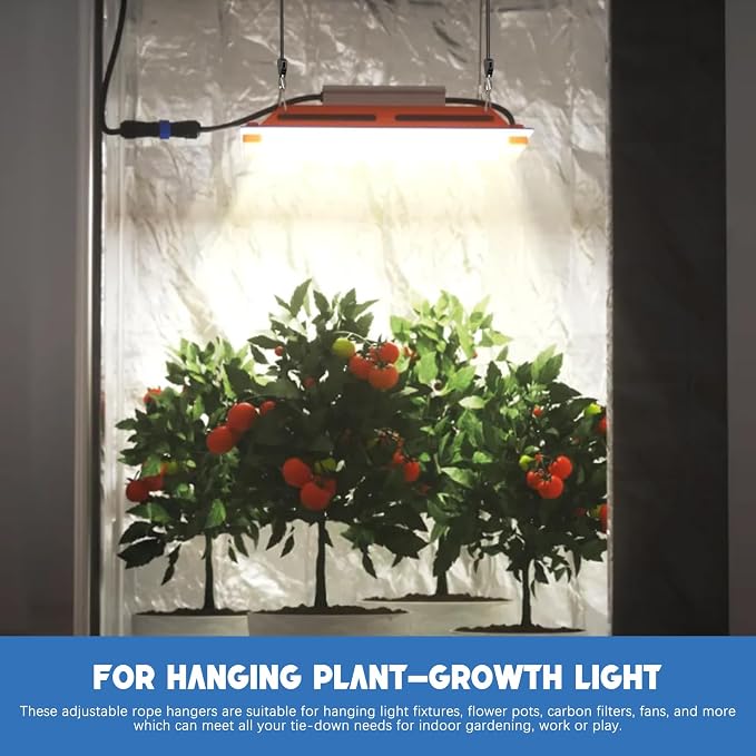 12-Pack 1/8" Adjustable Rope Hanger, Heavy Duty Retractable Ratchet Tie Down Strap with Reinforced Gear, Pulley System for Hanging Plants Grow Light and Tie-Downs for Various Purposes