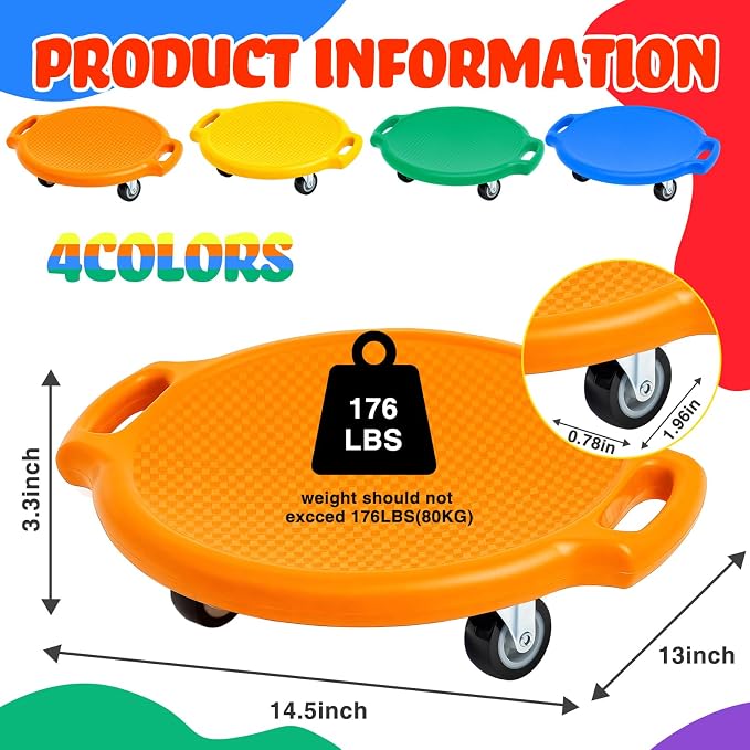 Soulchen Manual Sports Scooter Board with Handles, Sitting Scooter Board with Universal Wheels for Home Gym Indoor Outdoor Activities Play Equipment