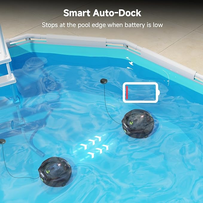 Pooloob PF1 Cordless Pool Vacuum Cleaner Robot: 150 Min Runtime, Triple Layer Filtration, Floor Only Cleaning for Above/In Ground Pools up to 1345 Sq.Ft, Includes Floating Buoy with 8Ft Tether