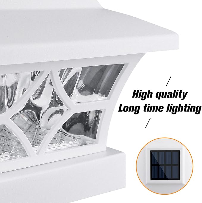 VOLISUN Solar Post Cap Lights Outdoor, Solar Powered Fence Cap Lights for 4x4 Vinyl/Wood, White Waterproof Solar Deck Post Light 4Pack Cool/Warm for Garden Patio Porch