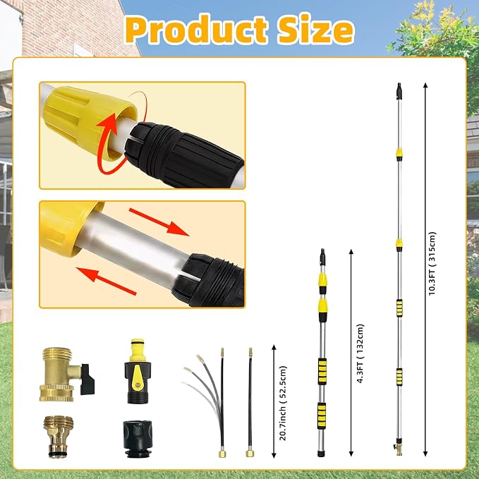 20FT Reach Gutter Cleaner, Gutter Cleaning Tools from the Ground with 3/4" Brass Shut-Off Valve & Bendable 360° Rotating Water Wand for Garden Hose, Safe Cleaning for 2nd Story Homes
