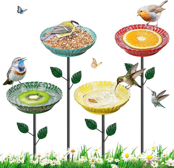Metal Bird Bath for Outside, 2-in-1 Hummingbird Bird Bath & Bird Feeder, Metal Birdbath Bowl, Outdoor Bird Bath Decor for Garden Yard Lawn Backyard Patio (4PCS Herbacin)