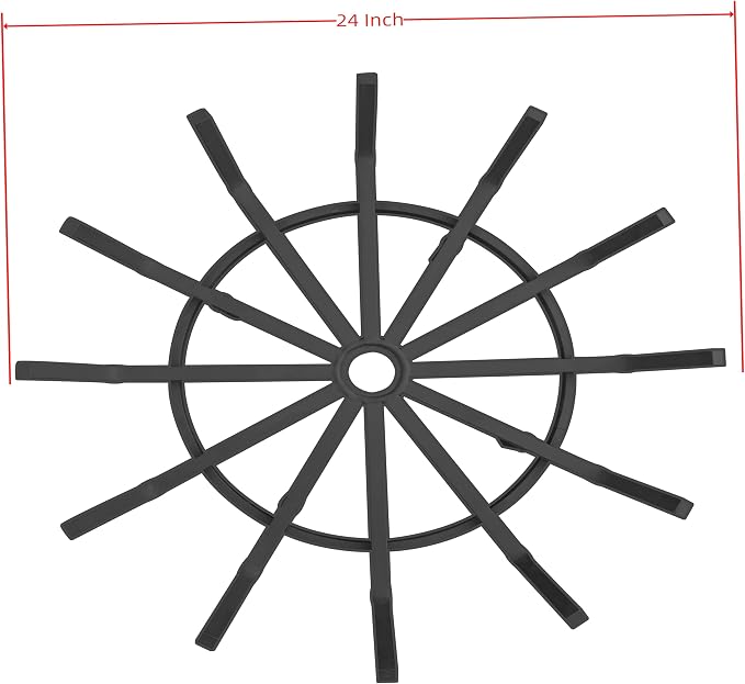 Log Grate Wrought Iron Fire Pit Round Spider Wagon Wheel Firewood Heavy Duty 0.9in Bar Fireplace Stove Burning Rack Holder 4Legs (24 Inch)
