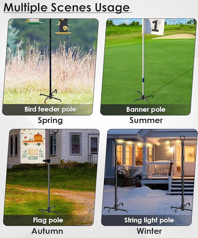 Mocomax Pole Stabilizer Stand Base Applies to 1.41" to 2.12" Shepherds Hook, Outdoor Bird Feeder Pole Stabilizer Support with 4 Prongs, Metal Holder Base for Birdhouse, Flagpole, Umbrellas, Black