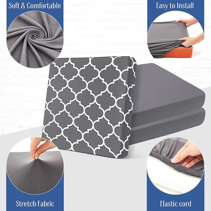Newwiee 12 Pcs Patio Cushion Covers Outdoor Stretch Sofa Couch Cover Replacement Couch Slipcover Sofa Seat Chair Porch Patio Furniture Protector, Flexibility Washable(Dark Gray,Moroccan and Solid)