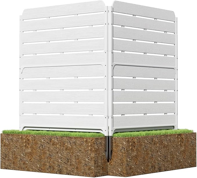 KINYING 45'' W x 50'' H Air Conditioner Fence Privacy Screen,2 Panels Pool Equipment Trash Can Enclosure Screen for Outdoor,Resin Fence Panels Kit,White