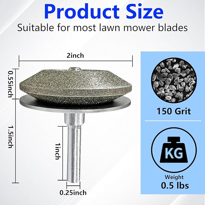Diamond Lawn Mower Blade Sharpener, All-Metal Construction, Universal Blade Sharpeners for Any Power Hand Drills (150 Grit)
