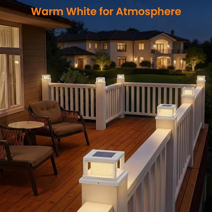 Mlambert 12 Pack Solar Post Lights Outdoor, 2 Modes LED Fence Cap Light for 4x4 Post, Waterproof Deck Light Patio Garden Decor, Warm/Cool White, White