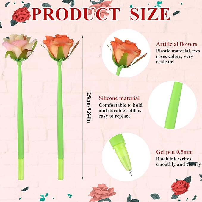 28 Pcs Flowers Pen Artificial Rose Pens Rose Shaped Ballpoint Pen Back to School 0.5mm Ink Rollerball Pen Wedding Floral Pens for Women Girlfriend Wife Mother Office Birthday Classroom Reward