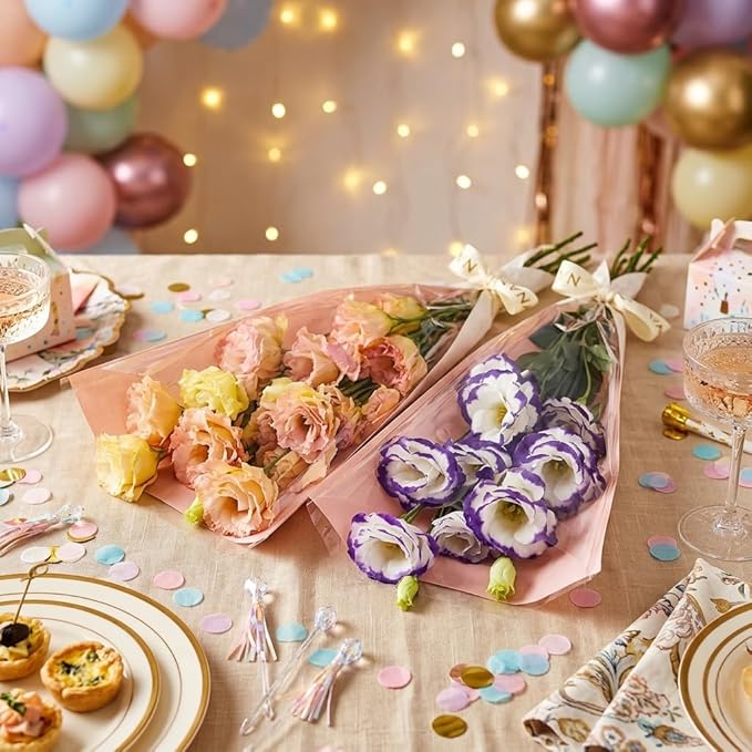 50 Pack flower bouquet wrapping paper-9.8in x 18in x 3.9in, flower bags for bouquets, bouquet bags Kraft floral wrapping paper, Flower Sleeves Wrapping Bags Perfect for Birthday, Wedding(Pink)
