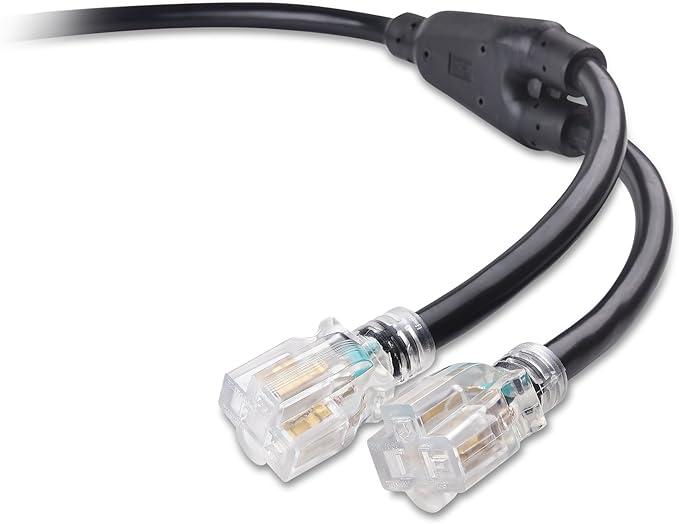 Cable Matters LED-Lit 3 Prong 30 Amp to 15 Amp Adapter for Generator (30A to 110 Adapter Splitter) 3 Feet - NEMA L5-30P to 2X 5-20R
