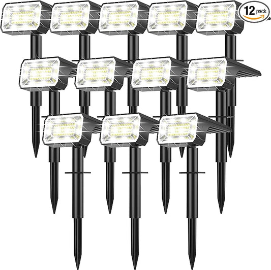 Solar Spot Lights Outdoor, 12 Pack Solar Landscape Lights with 100 LEDs Each, 4 Lighting Modes, IP65 Waterproof, 2-in-1 Adjustable Solar Spotlights for Yard Garden Pathway Driveway(Cool White)