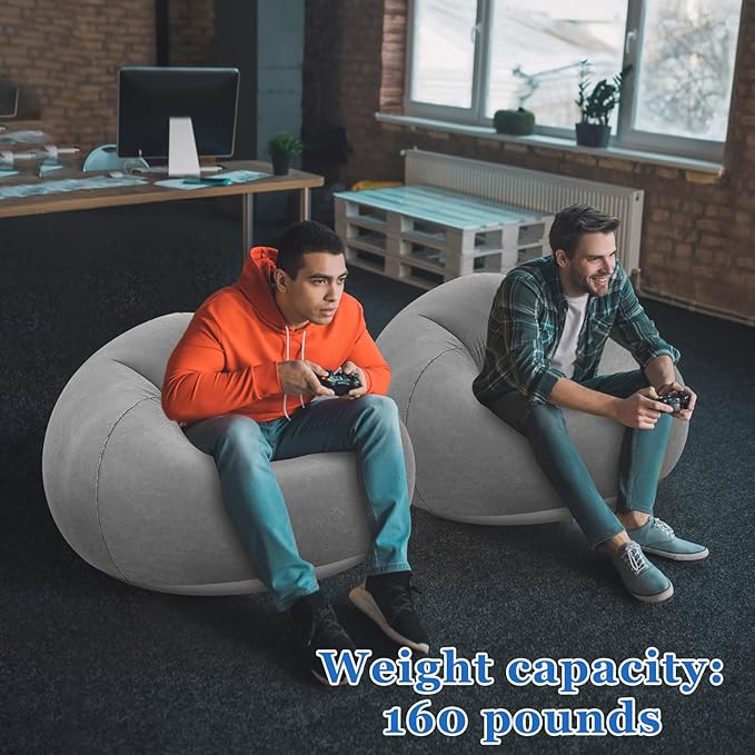 Realspring Inflatable Bean Bag Chairs Outdoor Blow up Camping Chairs Inflatable Lazy Sofa Folding Portable Bean Bag Loungers Couch for Movie Night(Dark Gray,6 Pcs)
