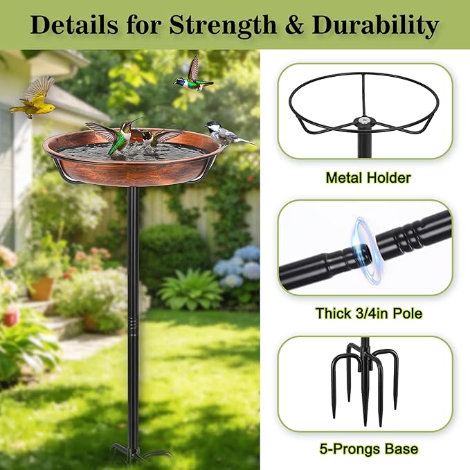Gtongoko Metal Bird Bath for Outside Heavy Duty, 33 Inch Bird Feeder Birdbaths for Outdoors, Garden Bird Bath Bowl with 5-prongs Base