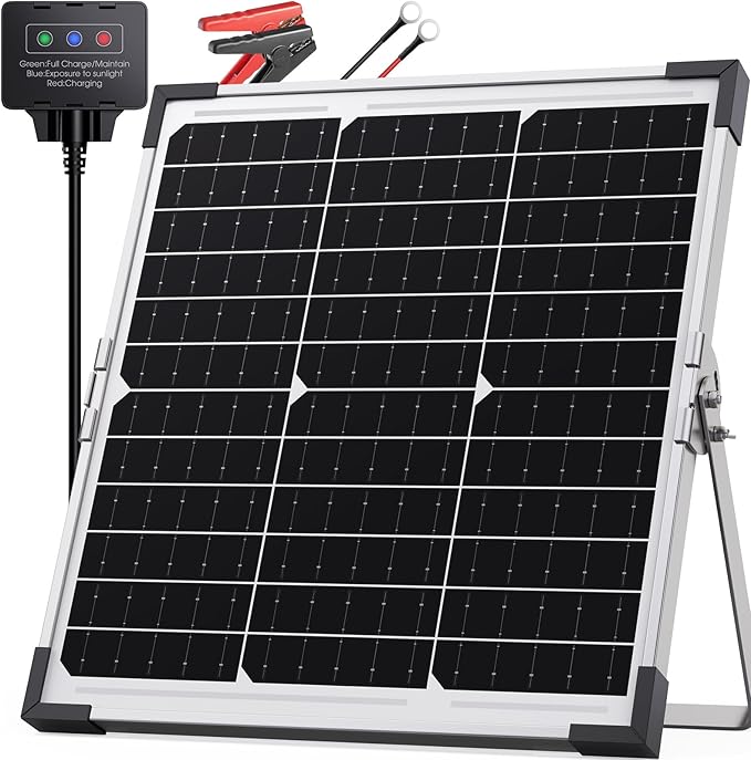 20W Solar Battery Charger & Maintainer, 12V Waterproof Trickle Charger Kit with IP68 Intelligent Controller, Overcharge & Reverse Protection for Car, Boat, RV, Motorcycle, Trailer, Truck
