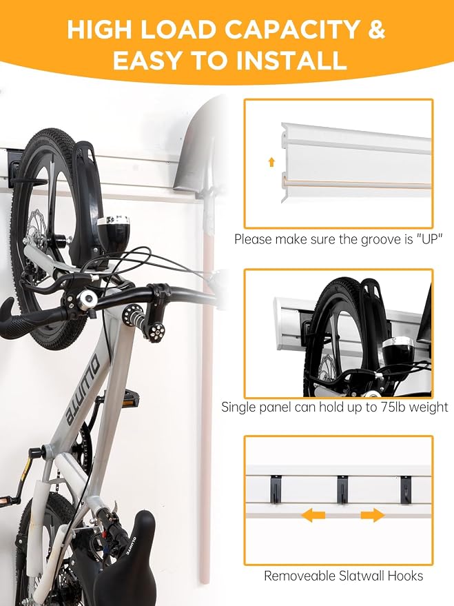 FRAYSCENT Slat Wall Paneling Garage Tool Organizer Wall Mount Yard Tool Organizer for Garage, Bike Storage Rack Garage Organizers and Storage