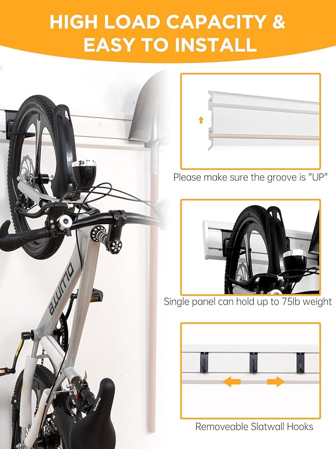 Slat Wall Paneling Garage Tool Organizer Wall Mount 48"L x6"H, 2 Pack, White Slatwall Panels Garage Wall Organizer Heavy Duty, Easy Installation, Garage Storage and Organization Max Load 650LB