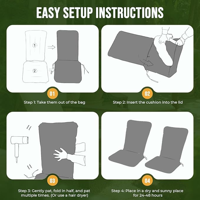 Adirondack Chair Cushions, Waterproof & Fade-Resistant Outdoor Rocking Chair Cushion Set, Removable Seat Pads with Ties for High Back Dining or Patio Chairs, Gray