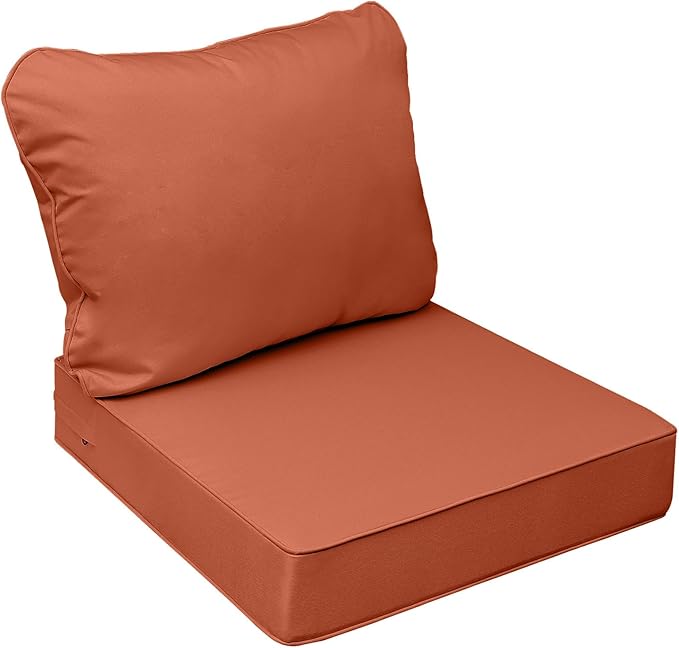 AAAAAcessories Outdoor Seat Cushions for Chairs, Fade-Resistant, Waterproof Patio Furniture Replacement Cushions, 25.5" x 25.5" x 5" + 25.5" x 19", Rust