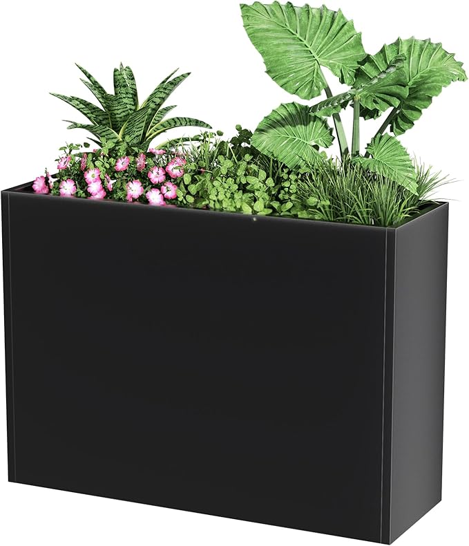 Nessxa Tall Metal Planter Box for Outdoor Plants 30" L x 12" W x 24" H, Heavy Duty Steel Large Planter Box with Removable Insert Shelf, Modern Décor for Tall Plants, Trees, Flowers (Black)