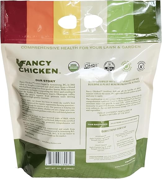 Fancy Chicken All-Purpose Manure - 5lbs Pelleted Dried Organic Chicken Manure | All-Natural Plant Food | Ideal for Vegetables Plants Fruits Trees Lawn Gardening & Farming | USDA Organic