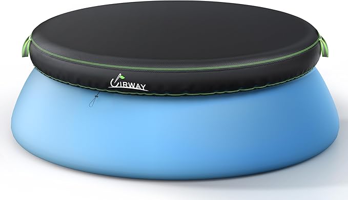 UIRWAY 8FT Round Pool Cover, Inflatable Pool Covers for Above Ground Pools with Elastic Cord - Snug Fit & Easy Set, Outdoor Swimming Pool Cover with 2 Reflective Strip Handles, Black