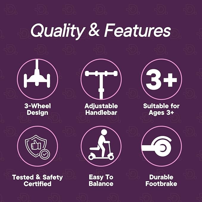 Pink and Purple 3 Wheel Scooter with Seat for Kids, Light-Up Wheels, Adjustable Lean to Steer Handlebar and Seat, Smooth Wheels, Wide No-Slip Deck, Rear Foot Brake, Toddler Outdoor Toys for Ages 2+
