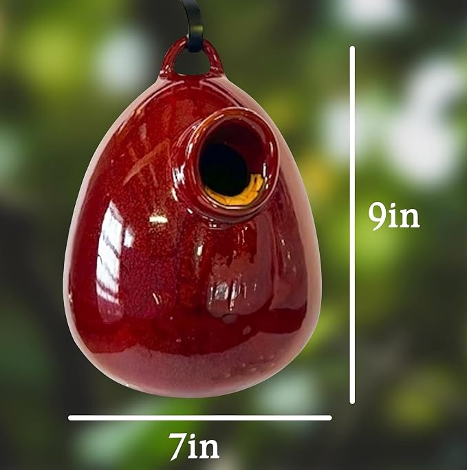 BYER OF MAINE Alcyon Egg/Bottle Bird Home, Porcelain, Glaze Finish, Oxide Red, 7”x7”x9”