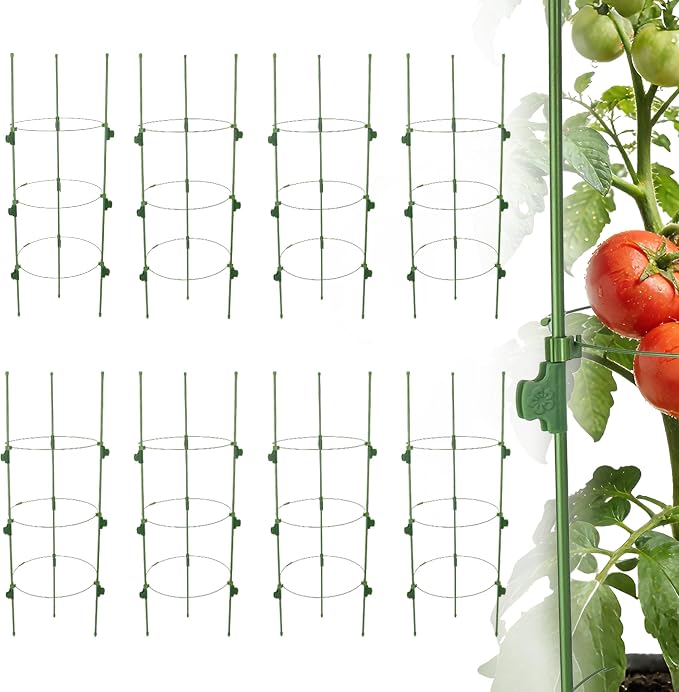 8 Pack 36 Inch Tomato Cages for Pots and Containers, Adjustable Tomato Plant Support with Sliding Clips, Plastic-Coated Metal Tomato Trellis Cage for Patio, Raised Bed & Garden Vegetables