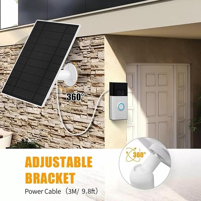 Ring Doorbell Solar Charger, Compatible with Ring Video Doorbell 3/3+/4, Battery Video Doorbell Plus, 13ft Waterproof Charging Cable, 5V6W Fast Charging