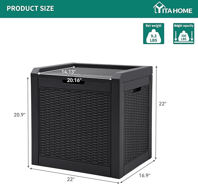 YITAHOME 32 Gallon Rattan Deck Box,Indoor Outdoor Storage Box for Patio Furniture,Pool Accessories, Cushions,Garden Tools, Sports Equipment, Waterproof Resin with Lockable Lid and Side Handles (Black)