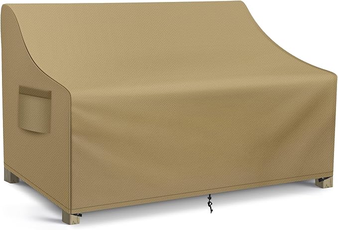 WLEAFJ Patio Sofa Cover Waterproof, Outdoor Loveseat Cover, Heavy Duty Deep Lounge Loveseat Cover, Large Lawn Patio Furniture Covers with Air Vent, 70’’ W x 38’’ D x 31’’ H, Khaki