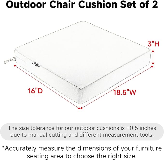 Favoyard Patio Chair Cushions 18.5 x 16 x 3 Inch Waterproof Outdoor Seat Cushions for Patio Furniture 3-Year Color Fastness Garden Sofa Couch Pads with Handle & Adjustable Straps Set of 2, Dark Grey