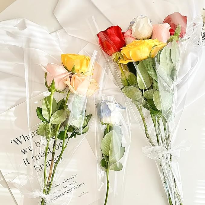 SELANTAG 100 Pack Clear Flower Bags for Bouquets, Floral Wrapping bags, Sleeves Perfect for Mother's Day, Wedding (9.8in x 18in x 3.9in)