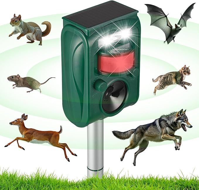 2026 Solar Ultra-Sonic Deer/Cat/Animal Repellent Repeller Devices Bird Deterrent with Motion Sensor Outdoor Yard Detection Power for Garden/Plant(Hostas), IP6X Waterproof
